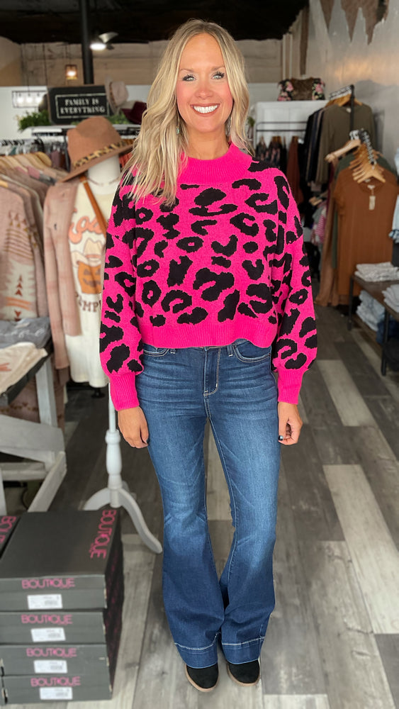 Fuchsia Leopard Cropped Cozy Sweater