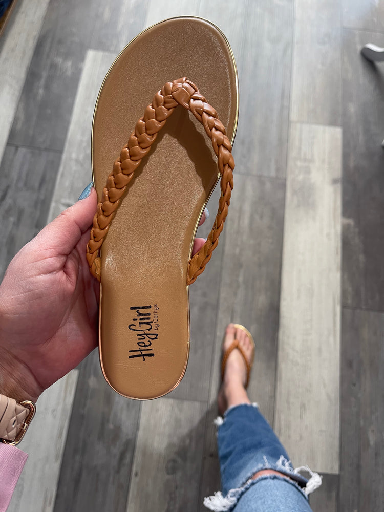 Cognac Braided Sandal by Corky’s