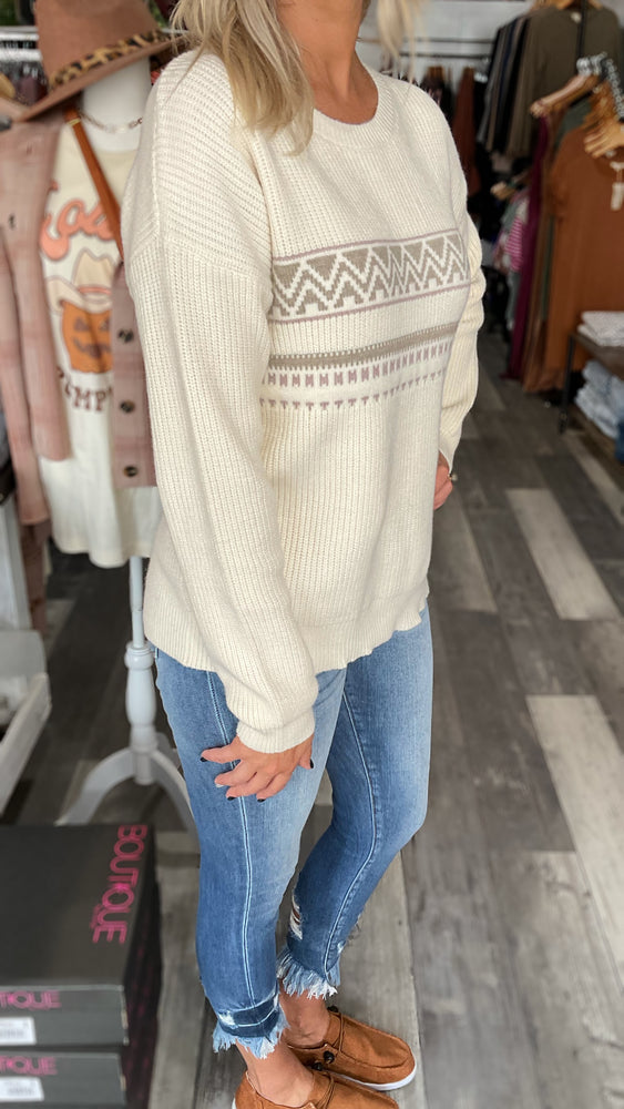 Ivory Aztec Crew Neck Sweater