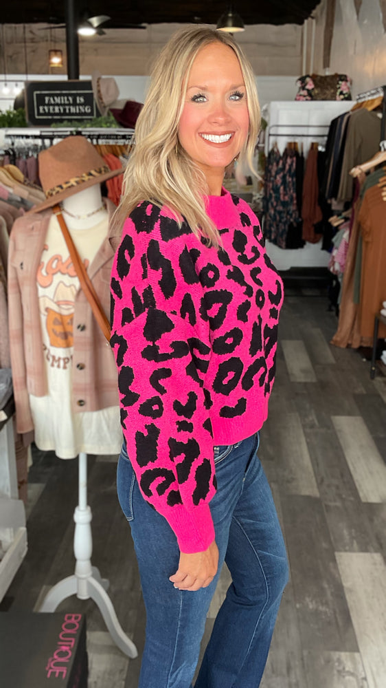 Fuchsia Leopard Cropped Cozy Sweater