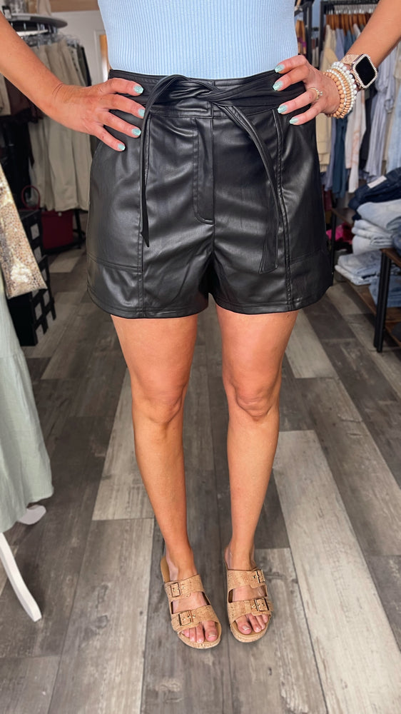 Faux Leather Shorts With Waist Tie