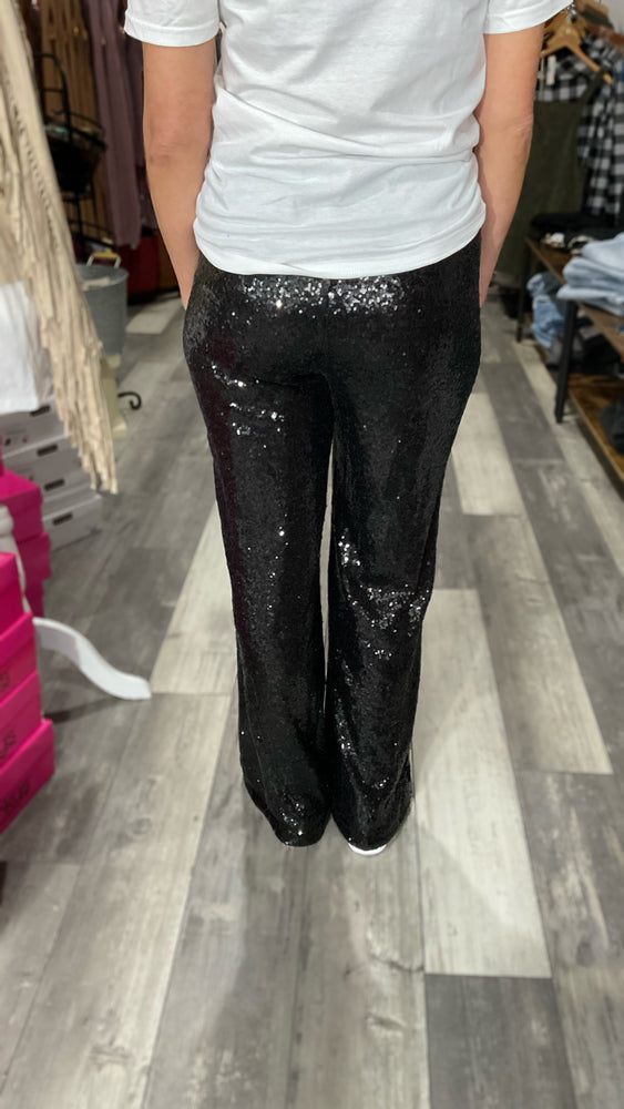 Black Sequin Wide Leg Pants