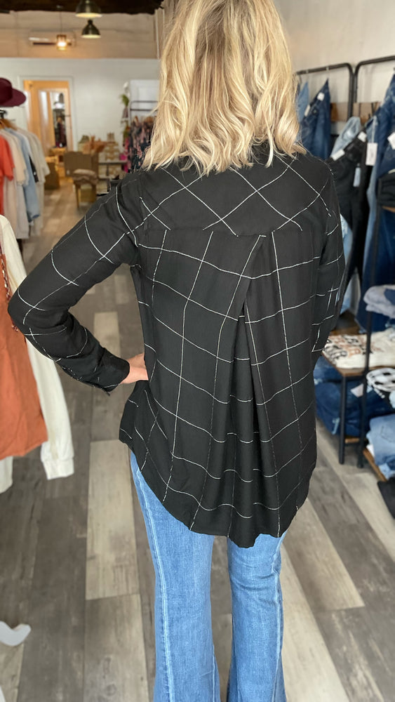 Light Weight Shimmery Plaid Button Up Top