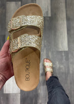 Beach Babe Gold Glitter Sandal by Corkys