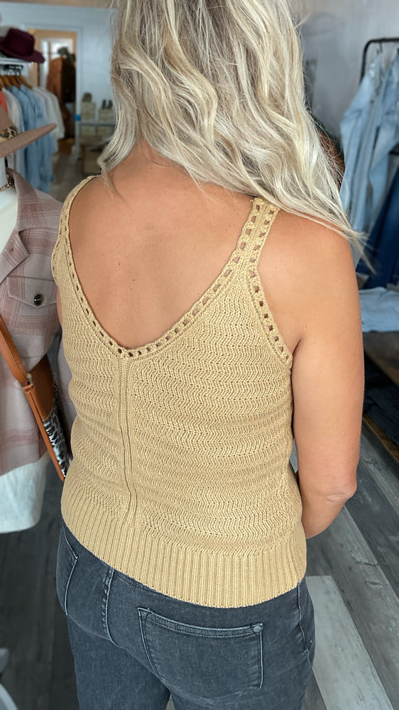 Camel Pointelle Sweater Tank