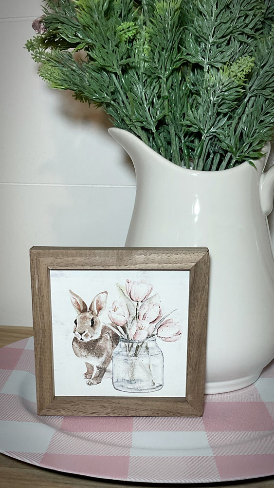 4x4 Brown Bunny w/ Tulips Block Sign