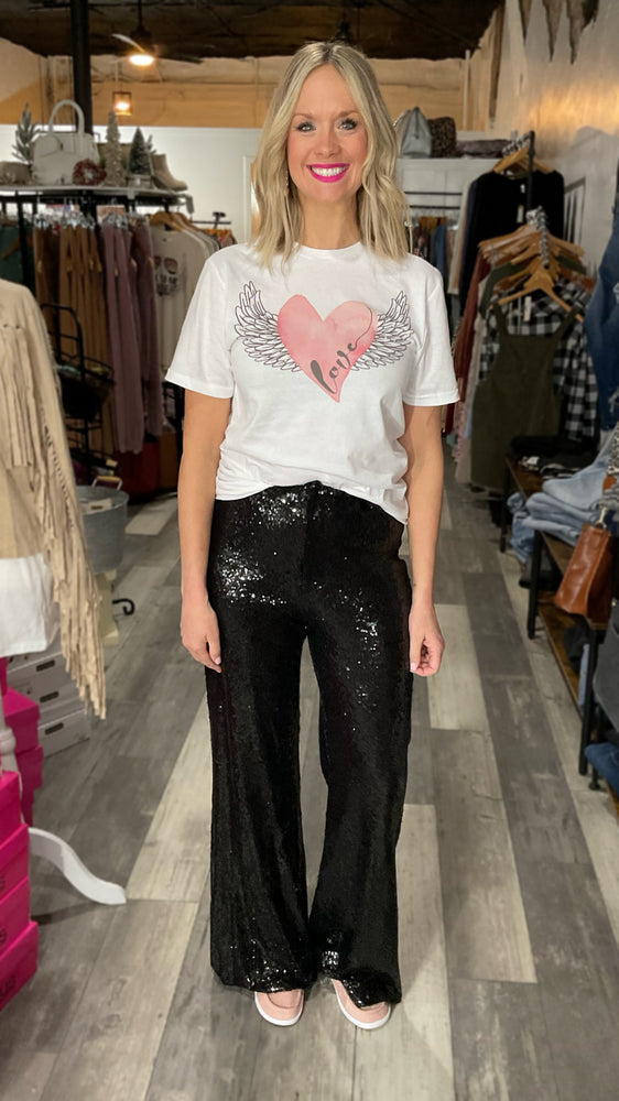 Black Sequin Wide Leg Pants