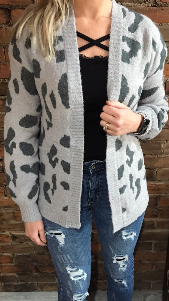 Grey Leopard Cozy Open Cardigan