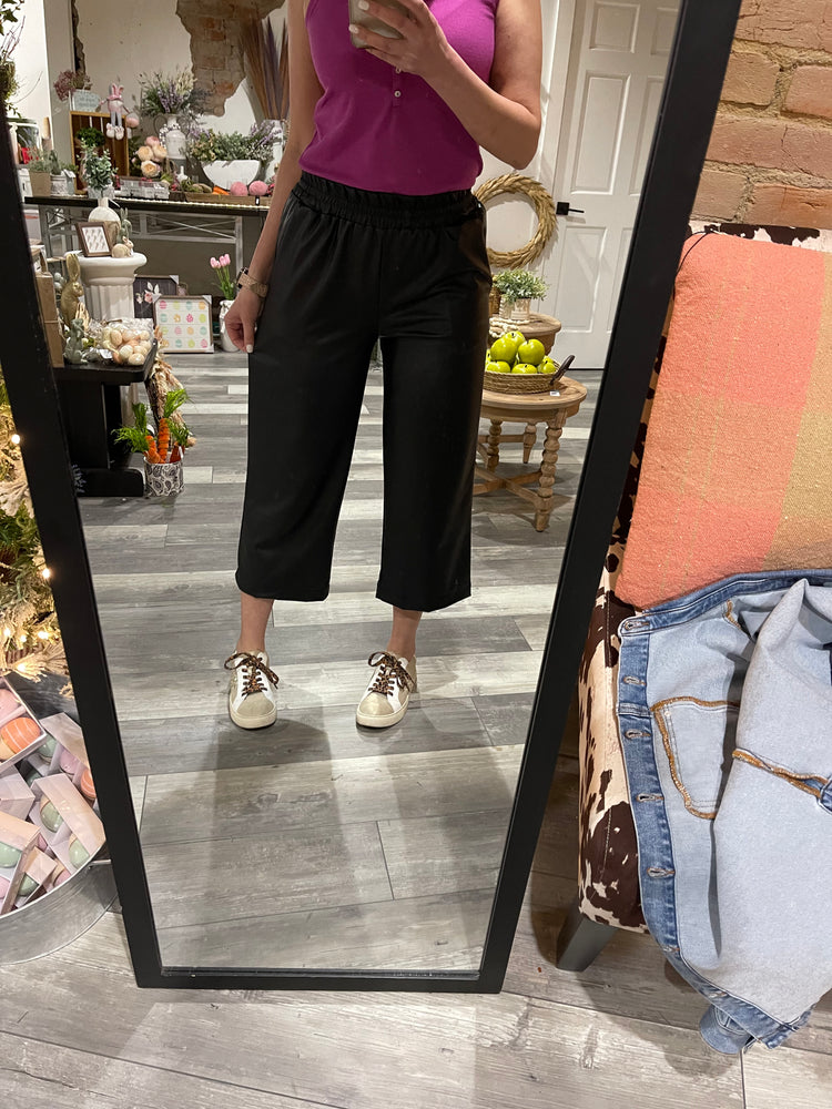 Faux Leather Capri Wide Leg Pants