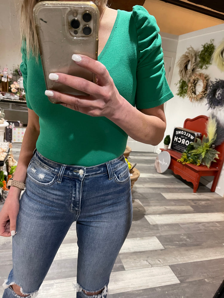 Green Puff Sleeve Bodysuit