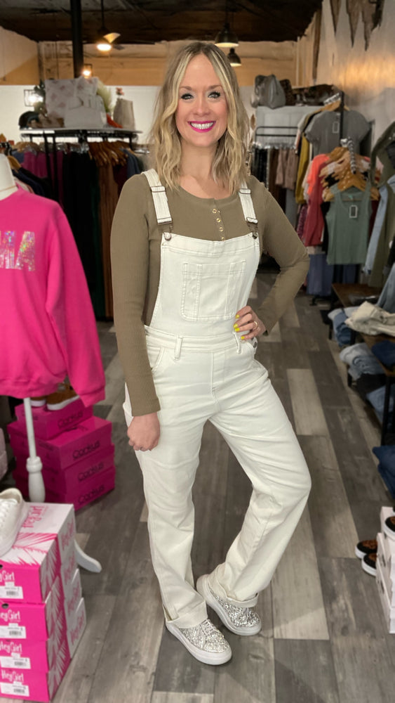 Cream Straight Legged Overall by Judy Blue