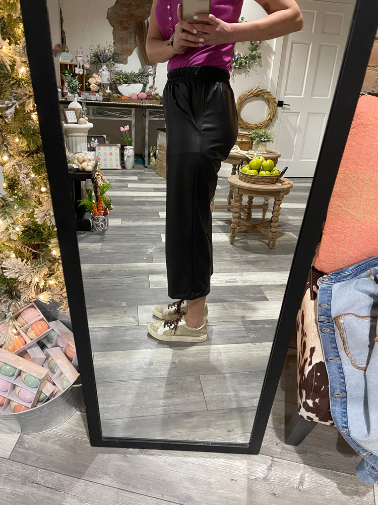 Faux Leather Capri Wide Leg Pants