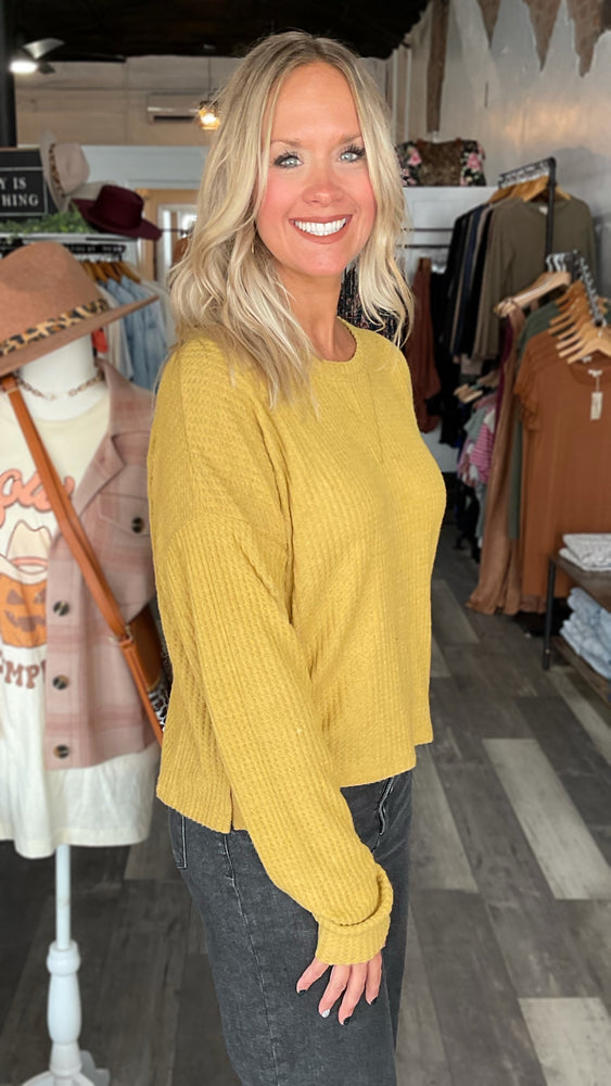 Mustard Oversized Cropped Long Sleeve Top