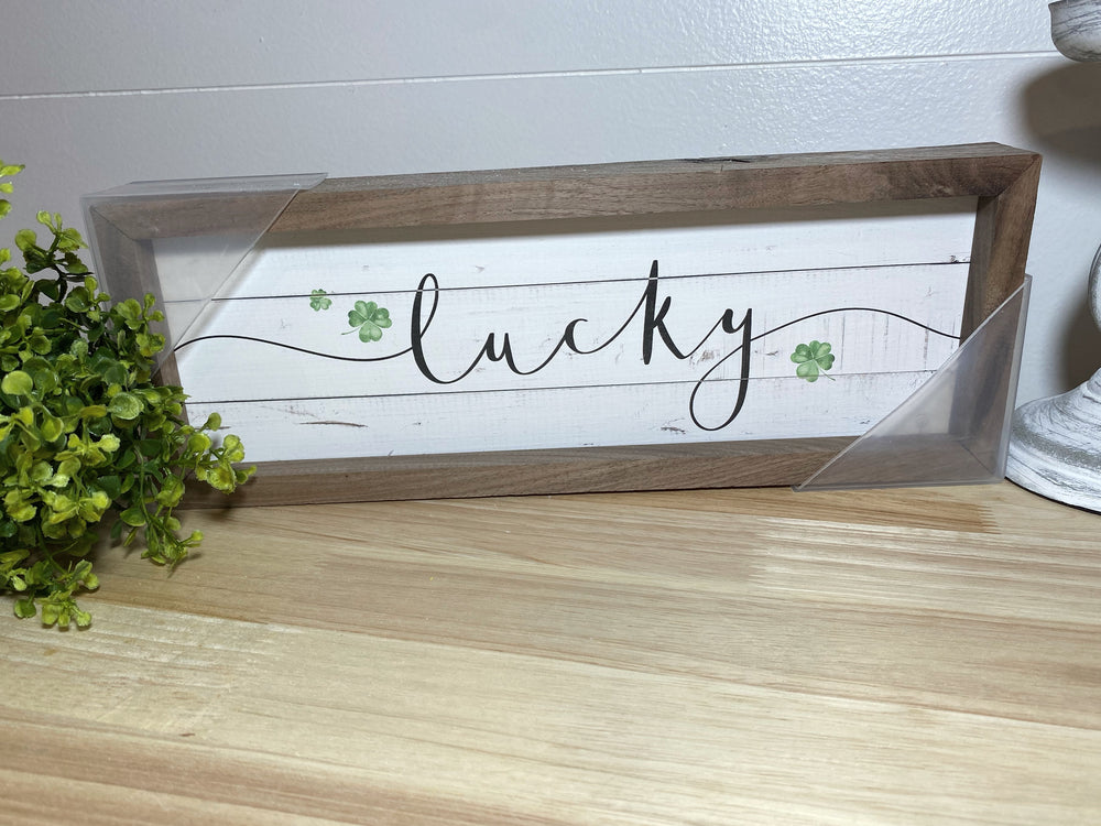 Lucky Clover Script Whitwash 12x4 Sign