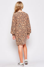 Girls Leopard Ribbed Knit Sweater Dress