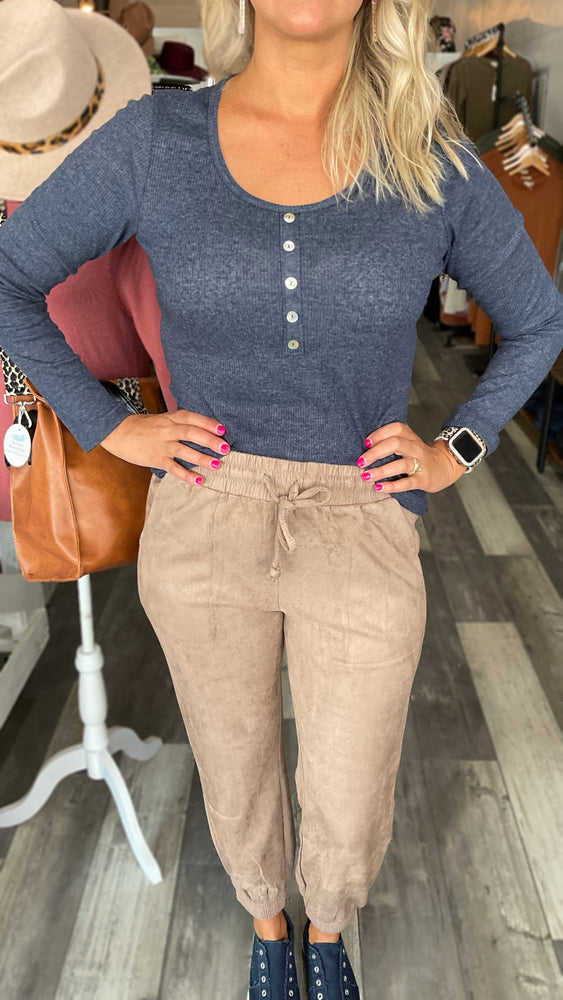 Ribbed Knit Henley Long Sleeve Top