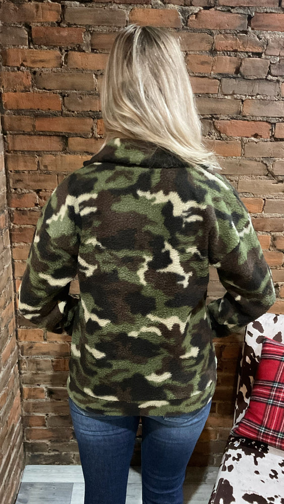 Dark Camo Half Zip Up Sherpa Sweater