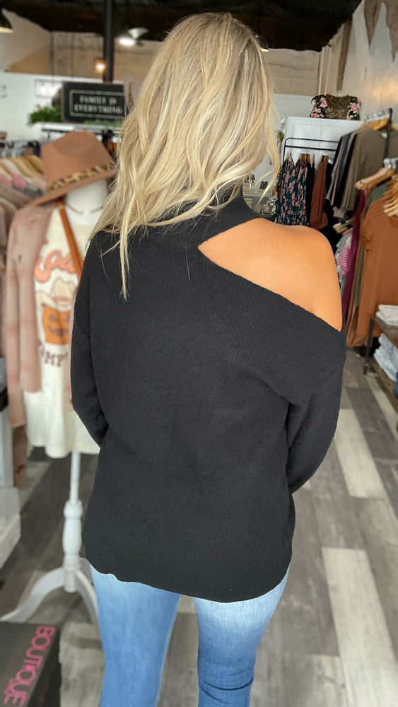 Cold Shoulder Mock Neck Sweater