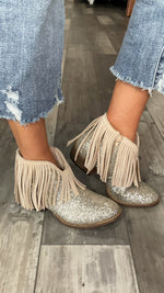 Cream Sparkle and Fringe Bootie by VeryG