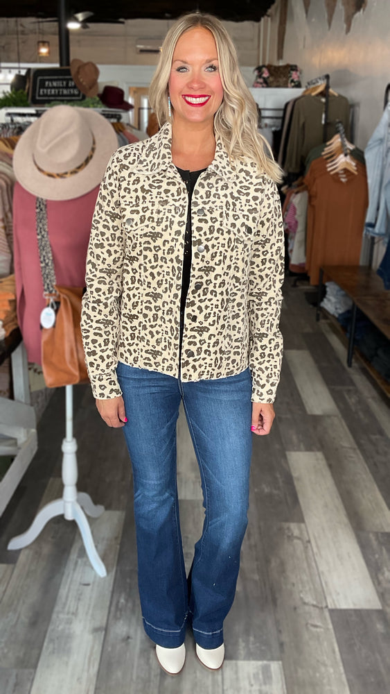 Ivory Washed Leopard Button Up Jacket