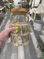 7 3/4” Tall Glass Canister w/ Woven Grass Sleeve