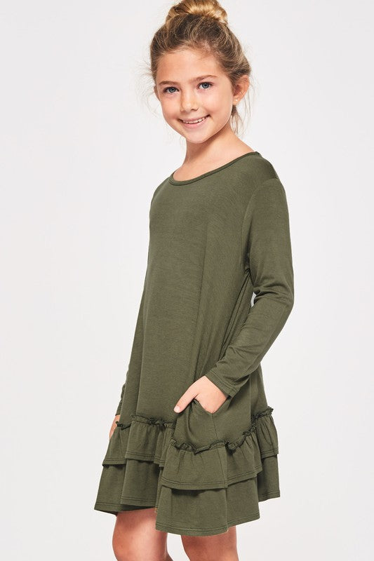 Girls Olive Ruffle Dress