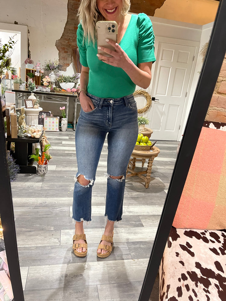 Green Puff Sleeve Bodysuit