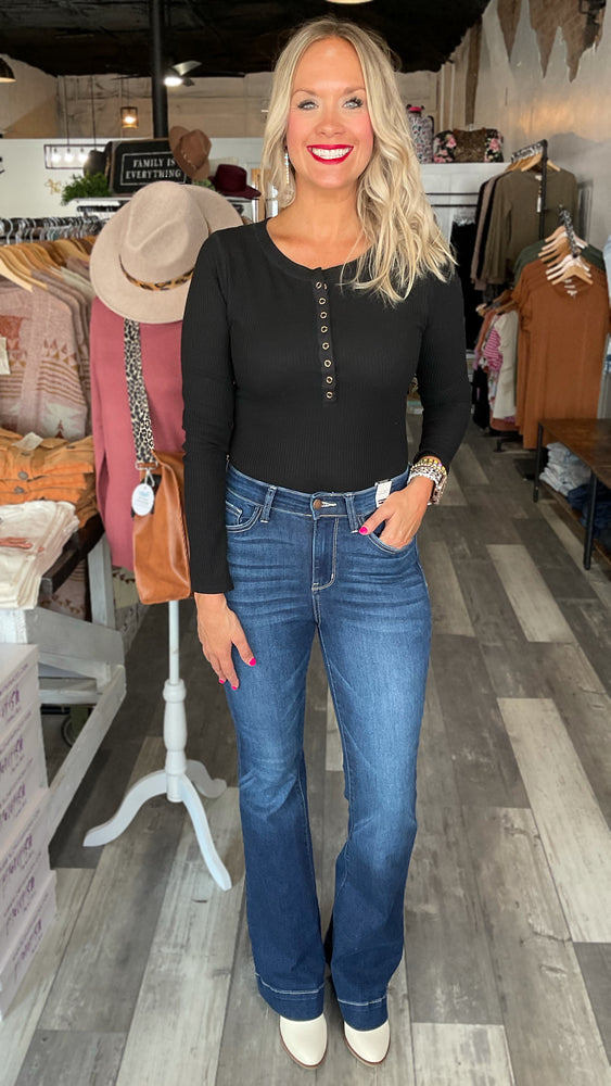 Knit Long Sleeve Bodysuit w/ Button Detail