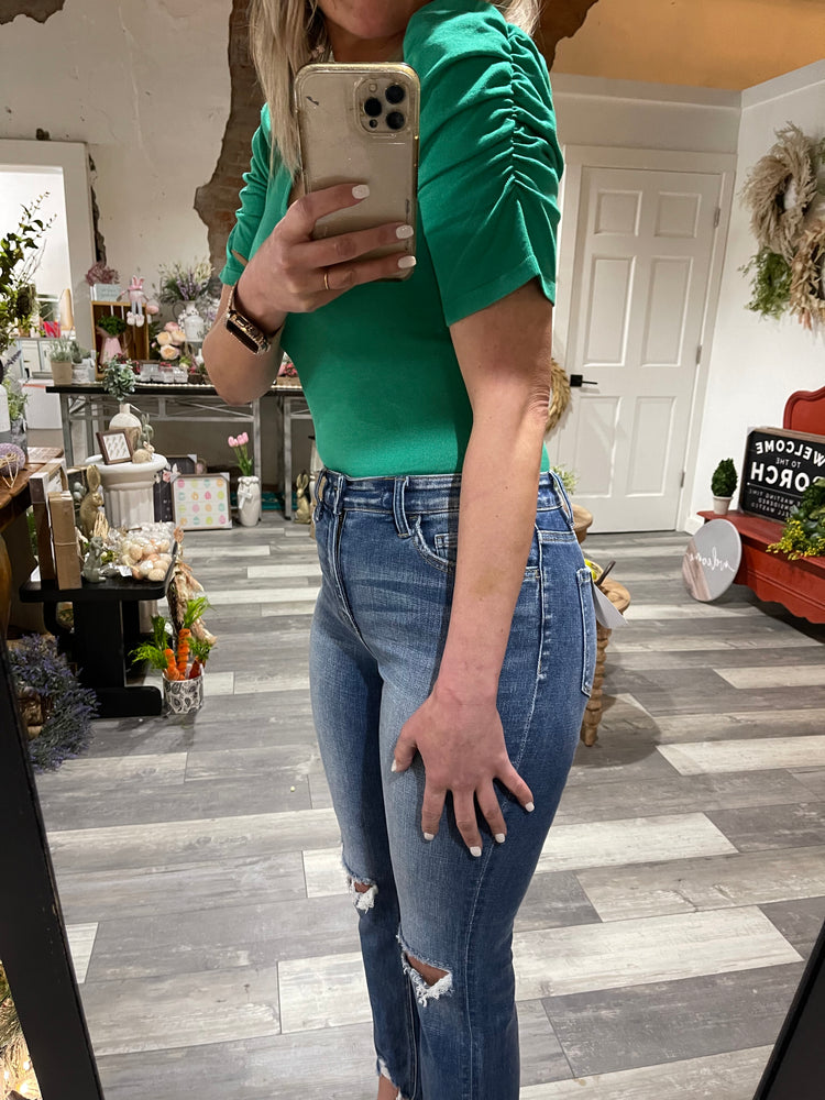 Green Puff Sleeve Bodysuit