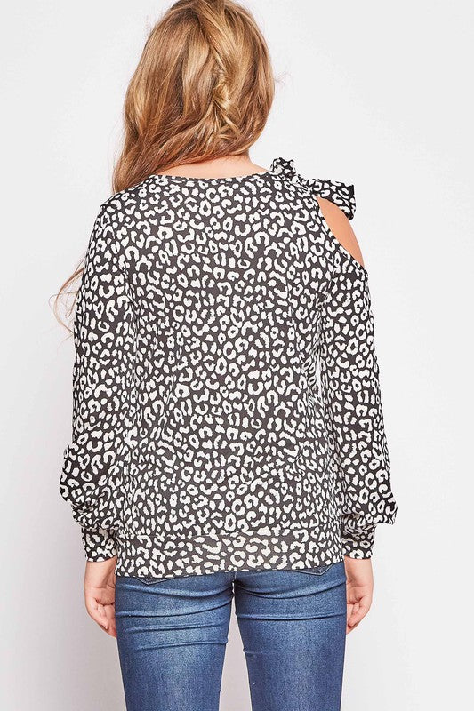 Girls Leopard Tie Shoulder Top