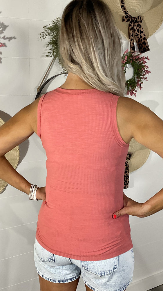Ribbed Knit Tank w/ Button Detail