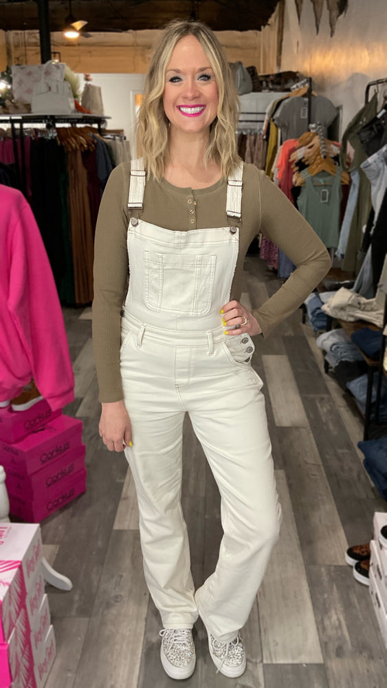 Cream Straight Legged Overall by Judy Blue