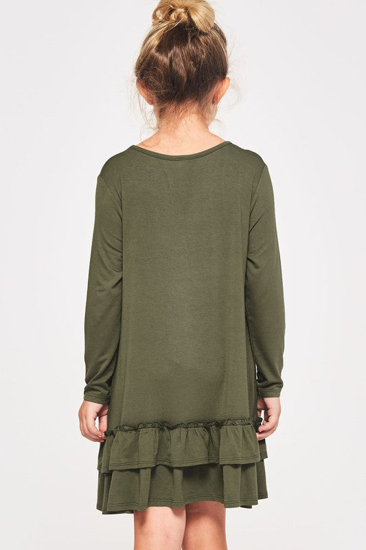 Girls Olive Ruffle Dress