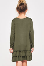 Girls Olive Ruffle Dress