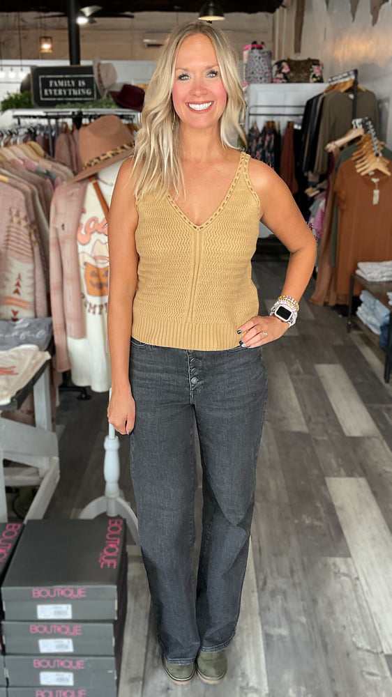 Camel Pointelle Sweater Tank