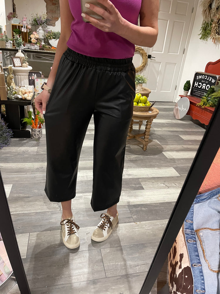 Faux Leather Capri Wide Leg Pants