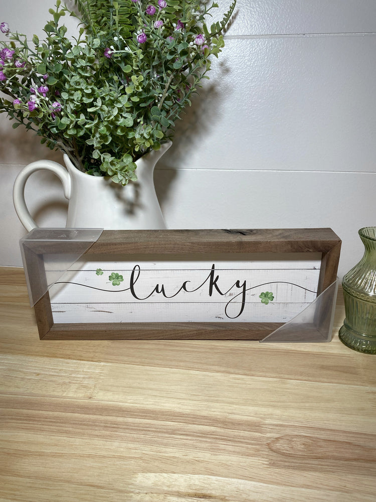 Lucky Clover Script Whitwash 12x4 Sign