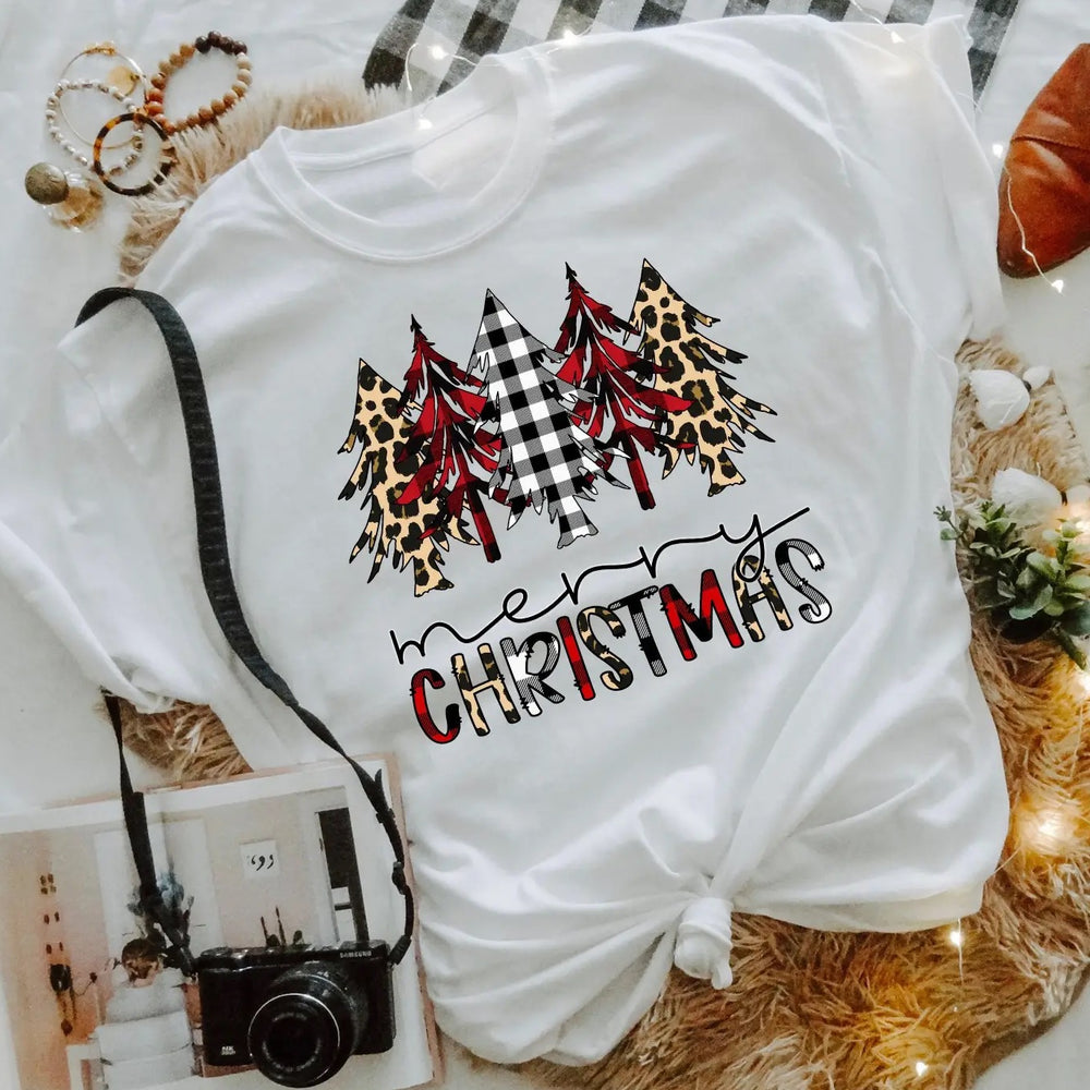 White Leopard/Plaid Tree Tee