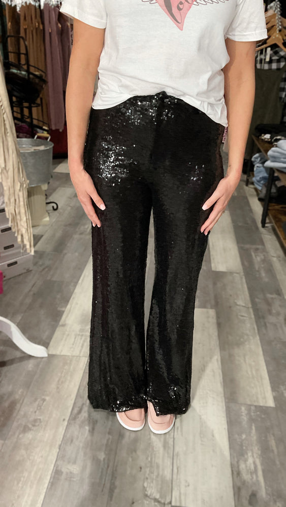 Black Sequin Wide Leg Pants