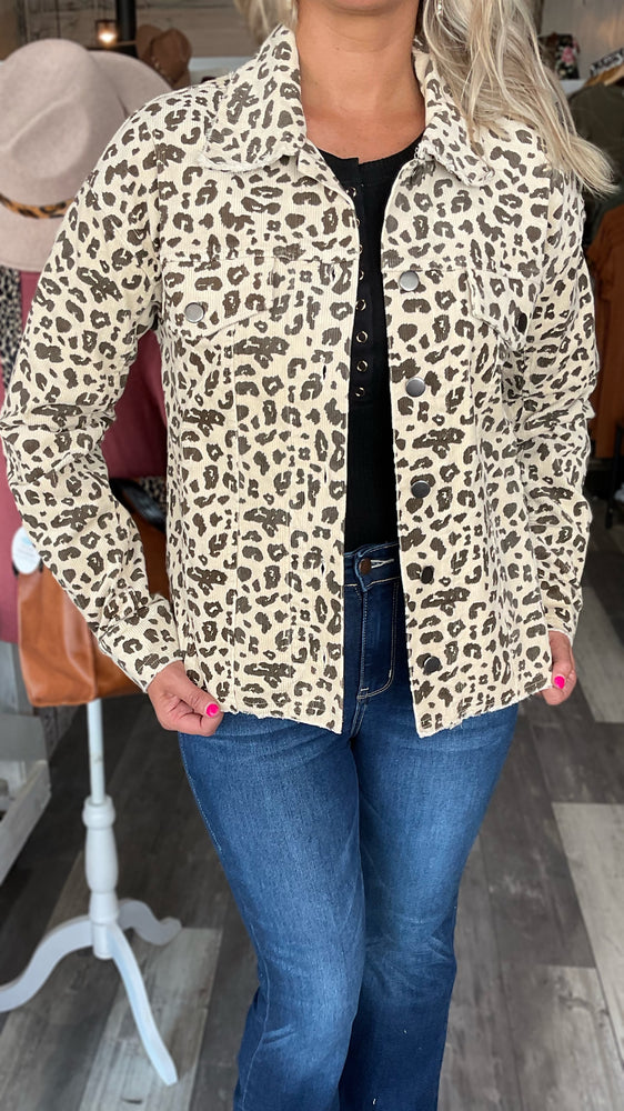 Ivory Washed Leopard Button Up Jacket