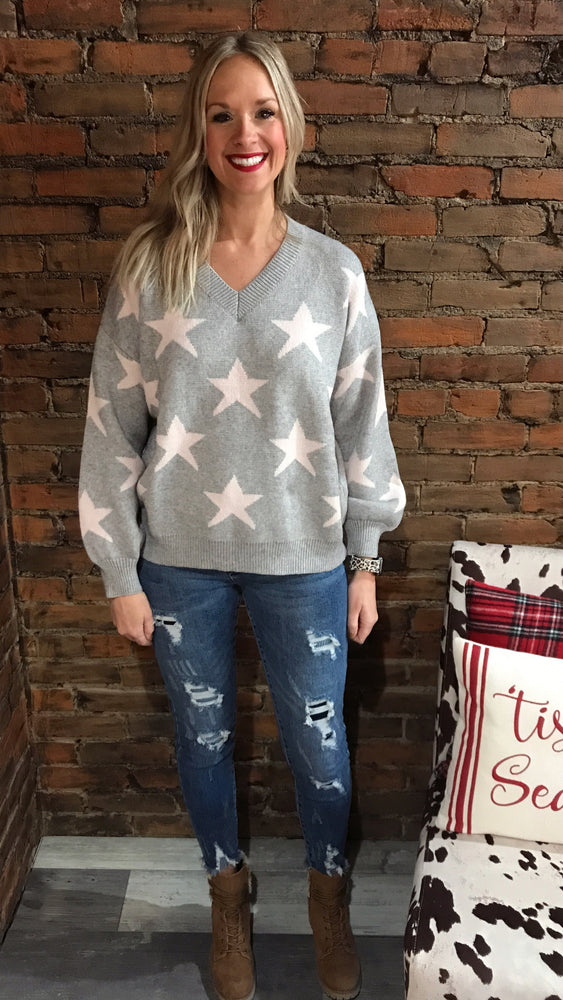 Grey/Pink Star Sweater