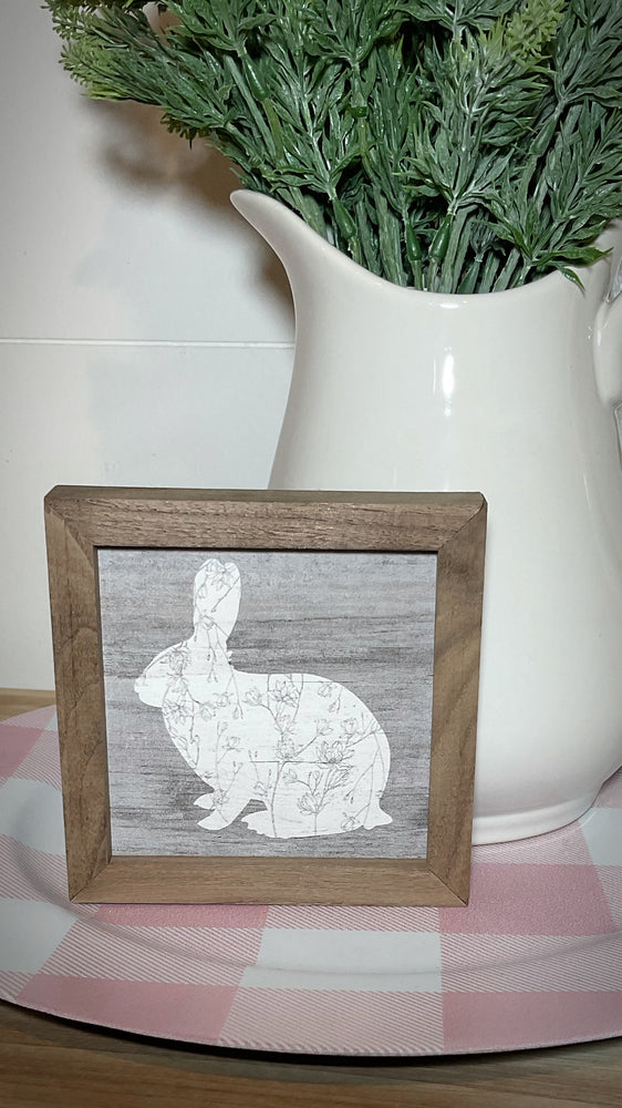 4x4 Grey Floral Rabbit Block Sign