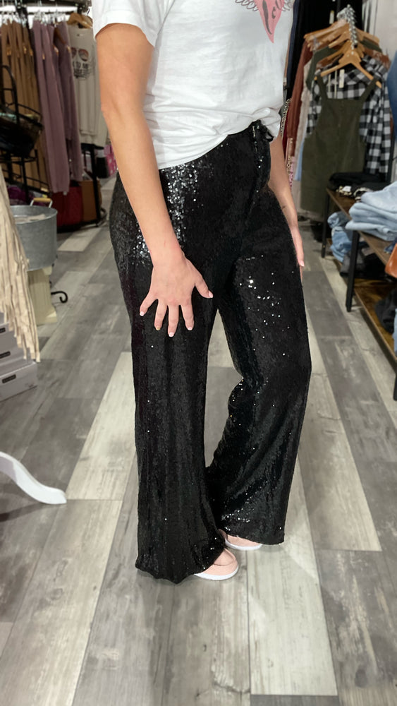 Black Sequin Wide Leg Pants